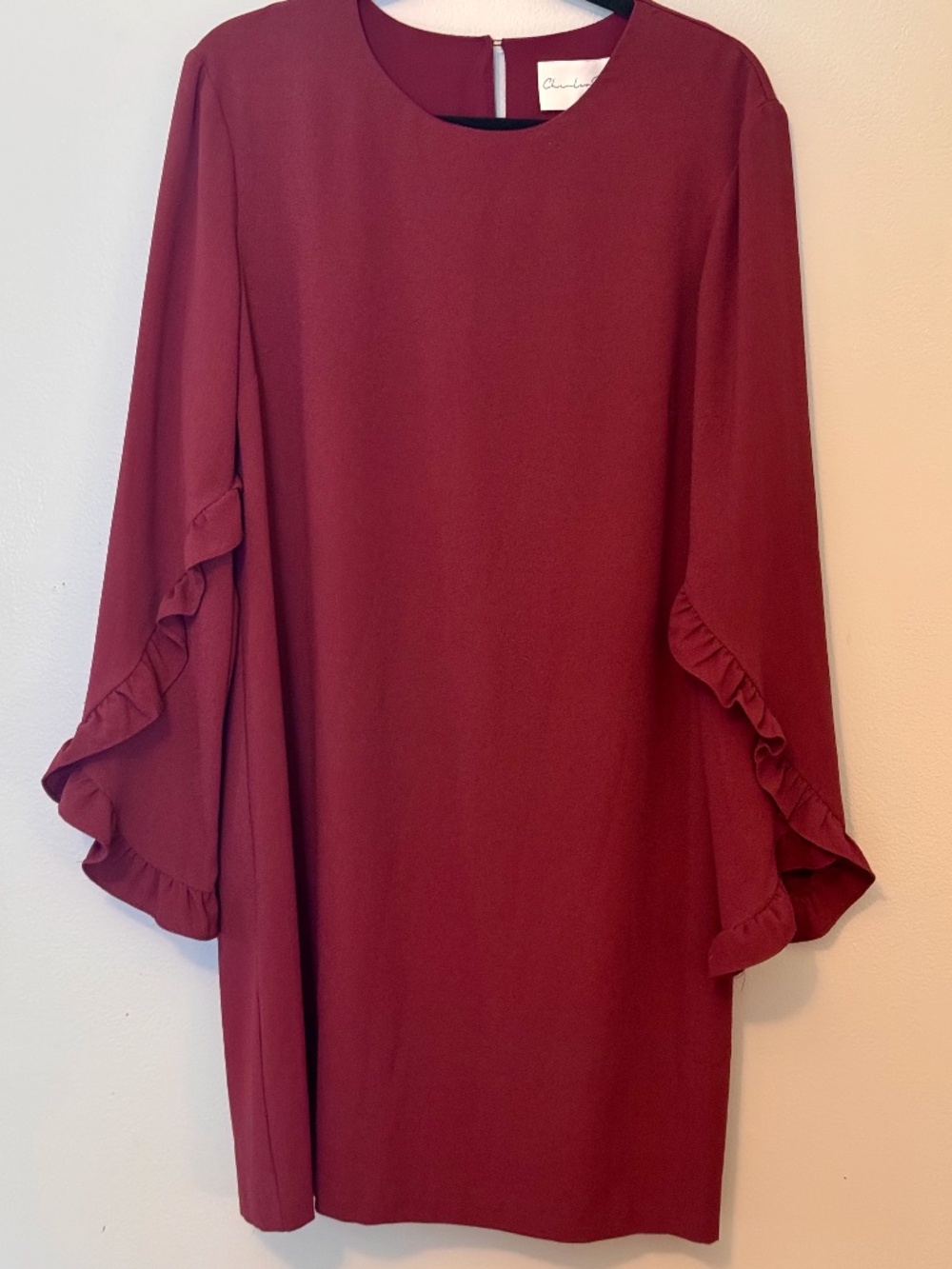Charles Henry Crepe Ruffle Sleeve Shift Dress, made in USA